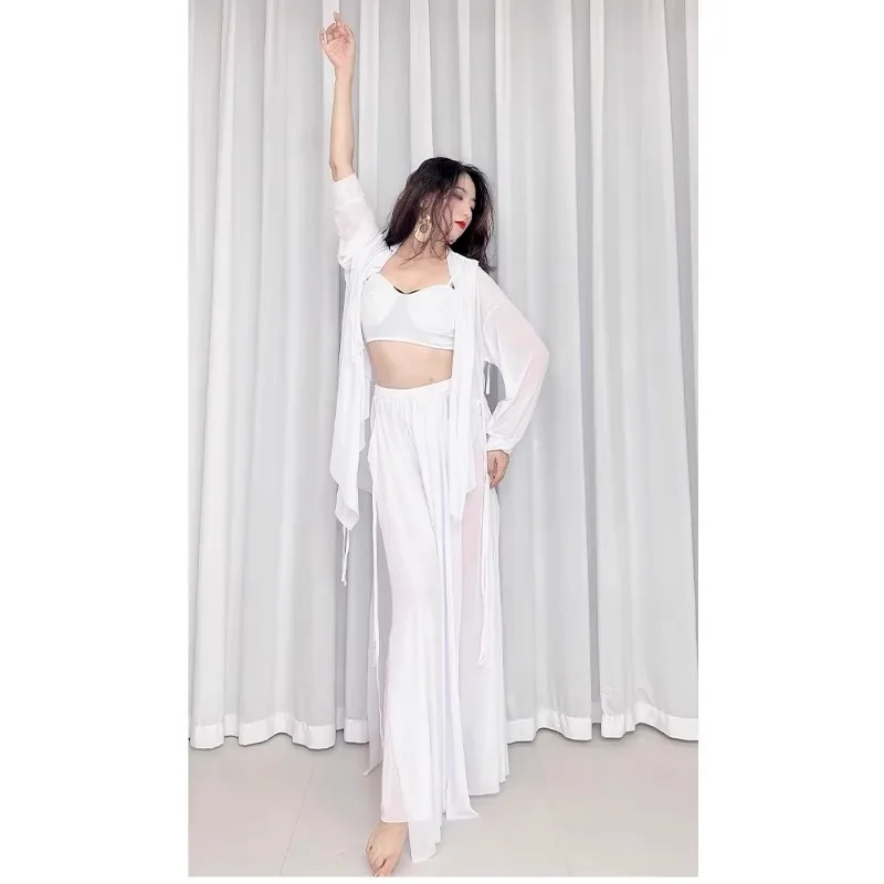 أزياء الرقص الشرقي المخصصة فستان الممارسة 2025 جديد الرقص الحديث شبكة بنطال ذو قصة أرجل واسعة مجموعة أسود