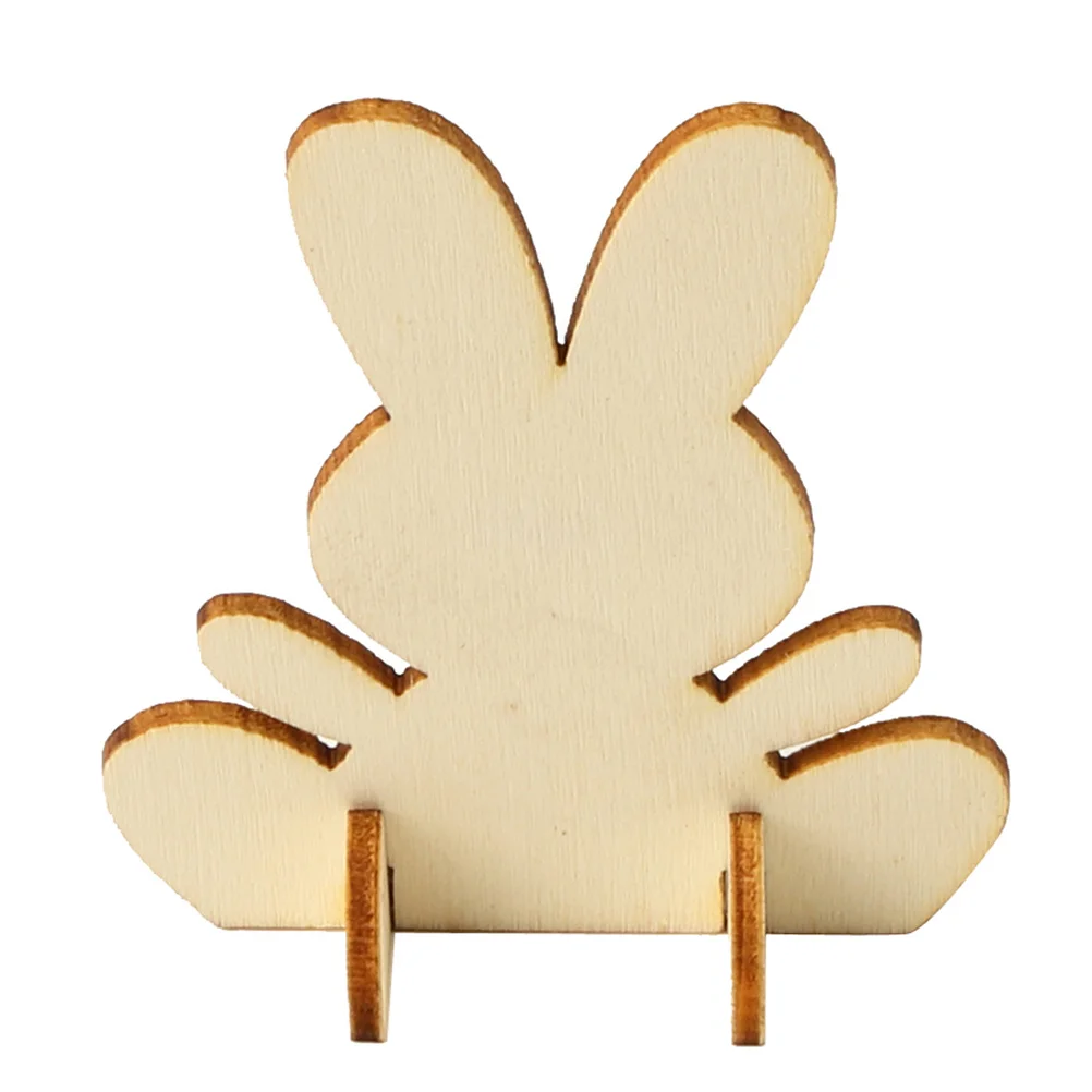 10PCS Wood Decor Creative Crafts Cartoon Adornments Funny Chic Wooden Hare Home Party Store Easter Festival