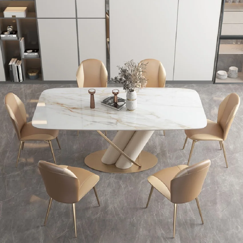 

Light luxury slate dining table and chair combination Italian home small living room Nordic high-end bright table modern minimal