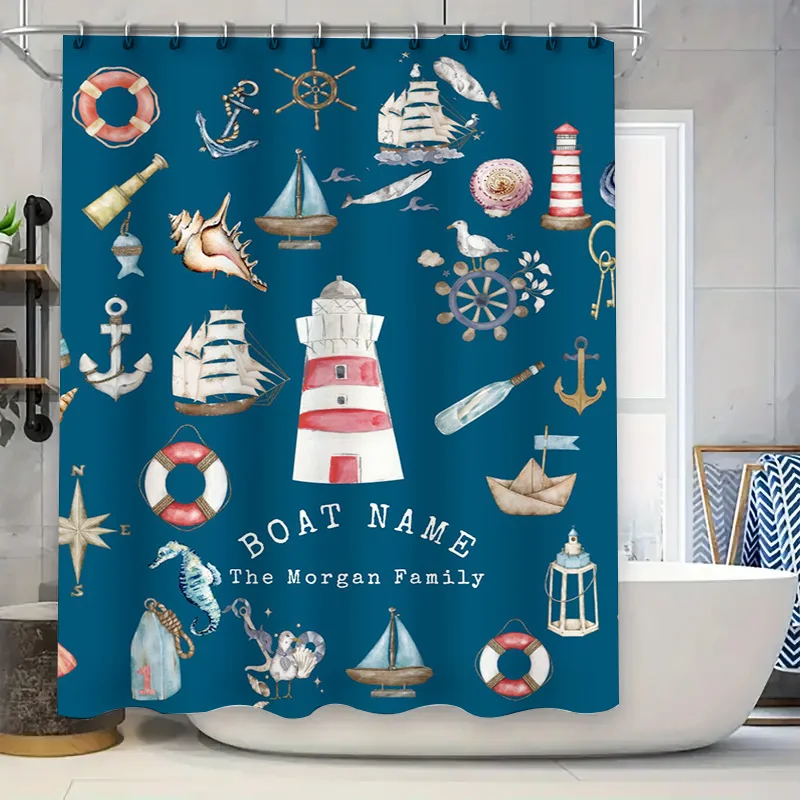 

Waterproof Nautical Adventure Shower Curtain with Lighthouses and Boats for a Seaside Bathroom