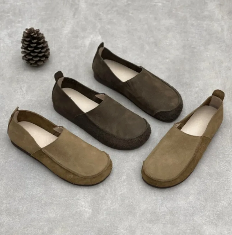 

Летние мужские туфли для вождения на матовой мягкой подошве, коричневые кожаные нескользящие дышащие туфли в стиле ретро с круглой головкой, лоферы ручной работы