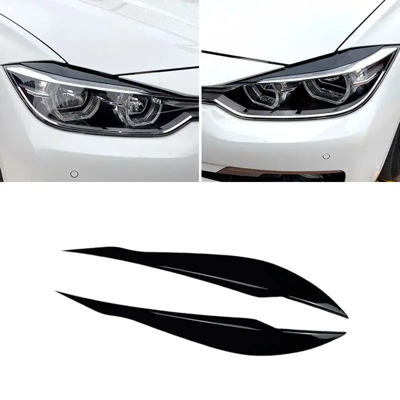 ABS Carbon Fiber Texture/Glossy Black Car Headlights Eyebrow Eyelids Cover Trim Accessories For BMW 3 Series F30 F31 2012-2018