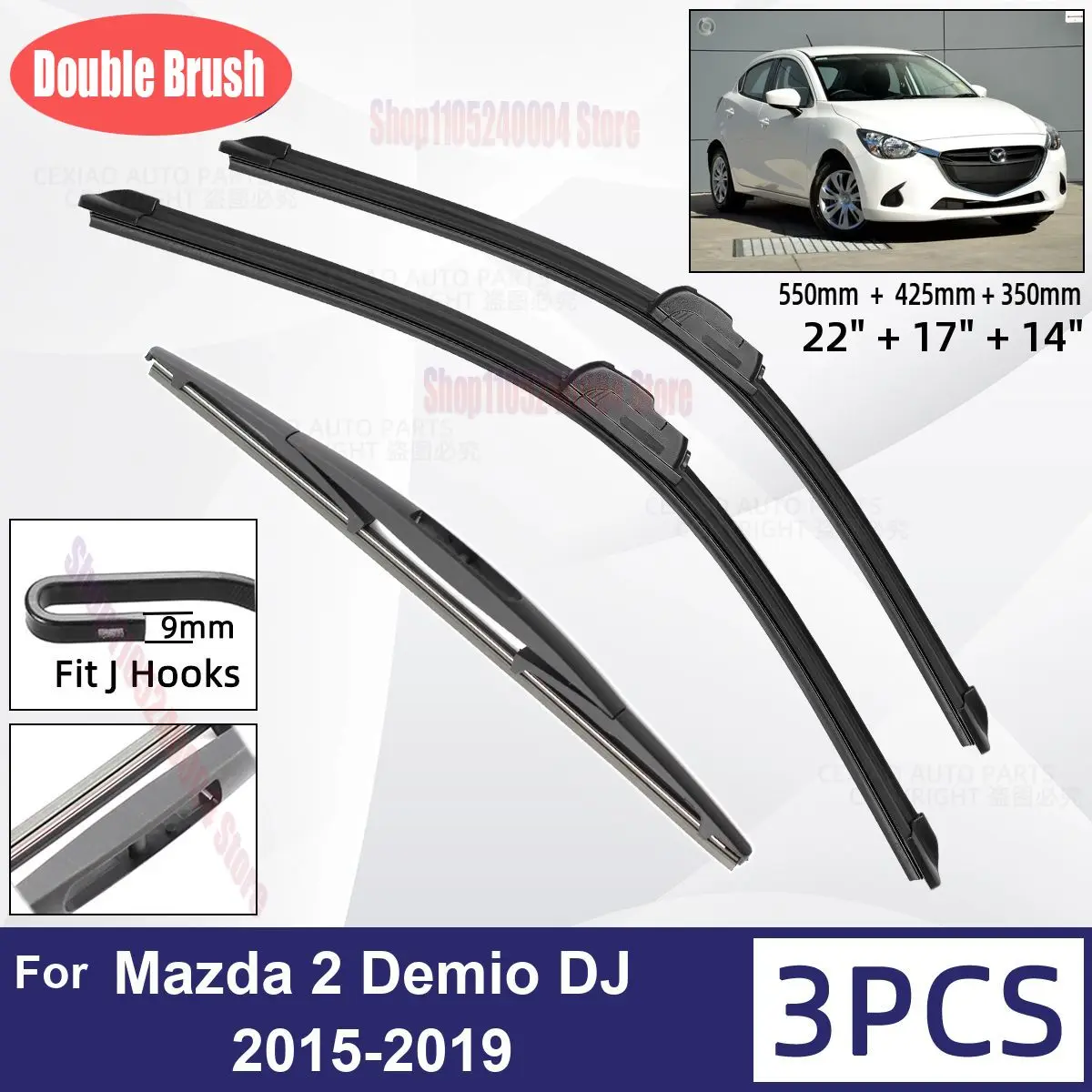 

For Mazda 2 Demio DJ 2015-2019 Windscreen Wipers Soft Rubber Front Rear Car Wiper Blades Auto Windshield 22 17 14 2017 2018