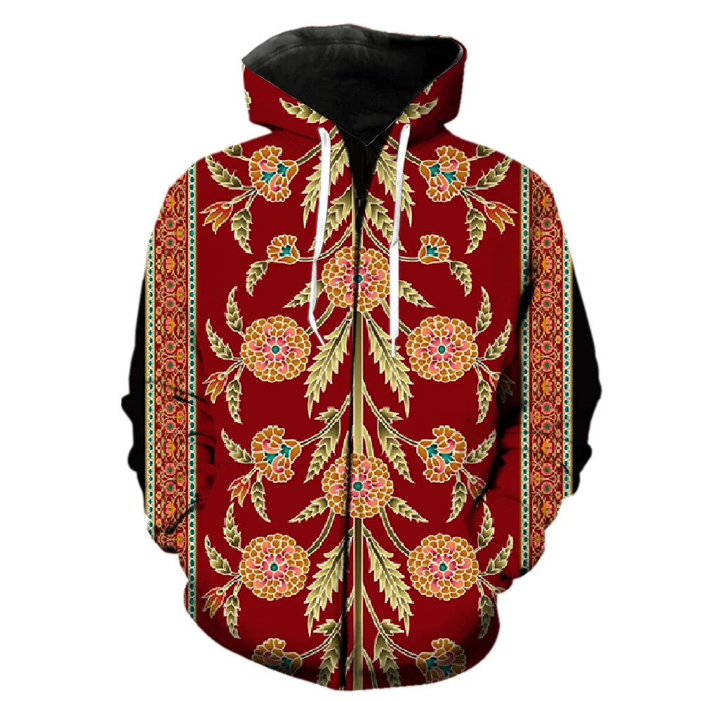 

Persian Style Pattern Men's Zipper Hoodie Unisex Tops Sweatshirts Harajuku Fashion With Hood Jackets 3D Print Spring Casual Cool