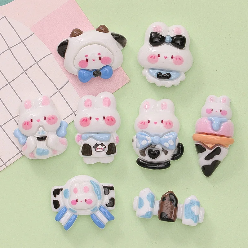 10 Pcs New Cute Cartoon Animal Cow Set, Rabbit Series Resin Scrapbook Diy Jewelry Children Gift Hairpin Accessories B96