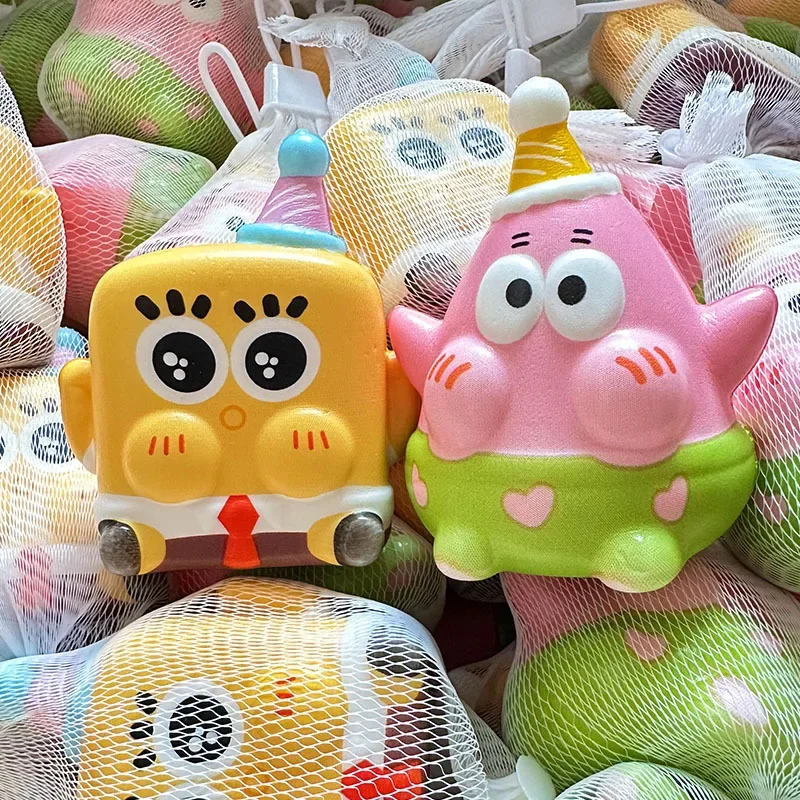 Juguetes para apretar de Bob Esponja Kawaii, juguetes antiestrés para adultos, pellizco de silicona TPR, juguetes para aliviar el estrés de