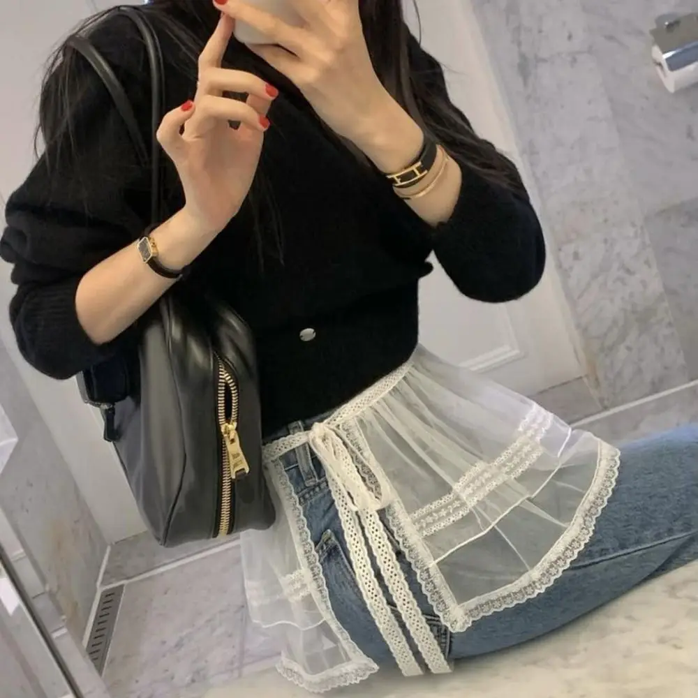 Sweet Balletcore Lace Mini Skirts Korean Style Y2k Ruffle Skirts Short High Waist Butt Curtain Women