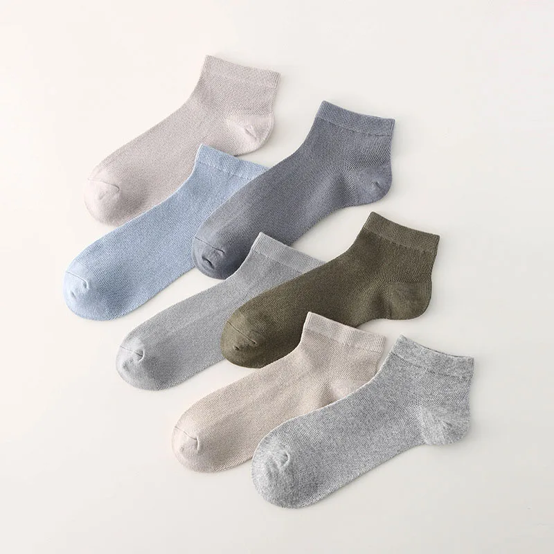 Men Summer Thin Mesh Socks High Quality Cotton Sweat-absorbing And Breathable Solid Color Sports Trend Versatile Socks 5 Pairs