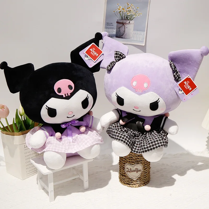 

2025 Kuromi Doll Sanrio Kawaii Cartoon Uniform Kuromi Plush Toy Children Accompany Sleeping Doll Girl's Birthday Gift