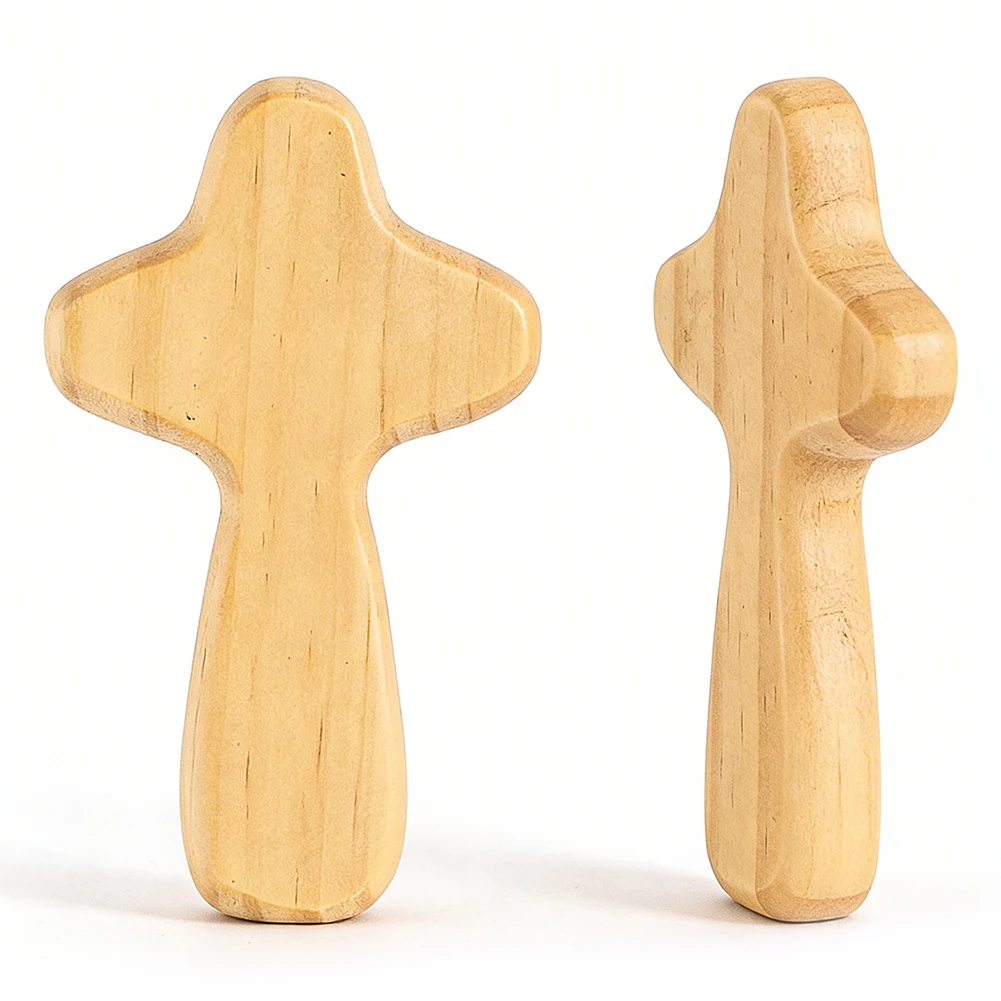 Wooden Hand Held Cross Jesus Healing Comfort Holding Cross for Prayer Baptism First Communion Christian Church Christmas Gifts