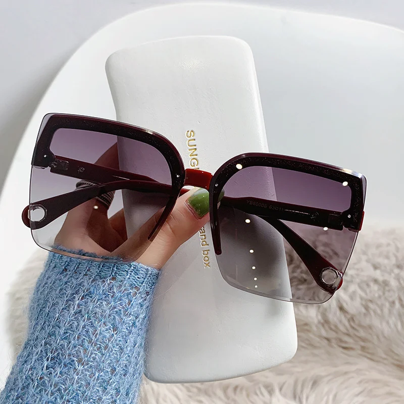 Oversized Sunglasses Man Woman Fashion Rimless Vintage Square Sun Glasses Eyewear Brand Design UV400 Female Shades