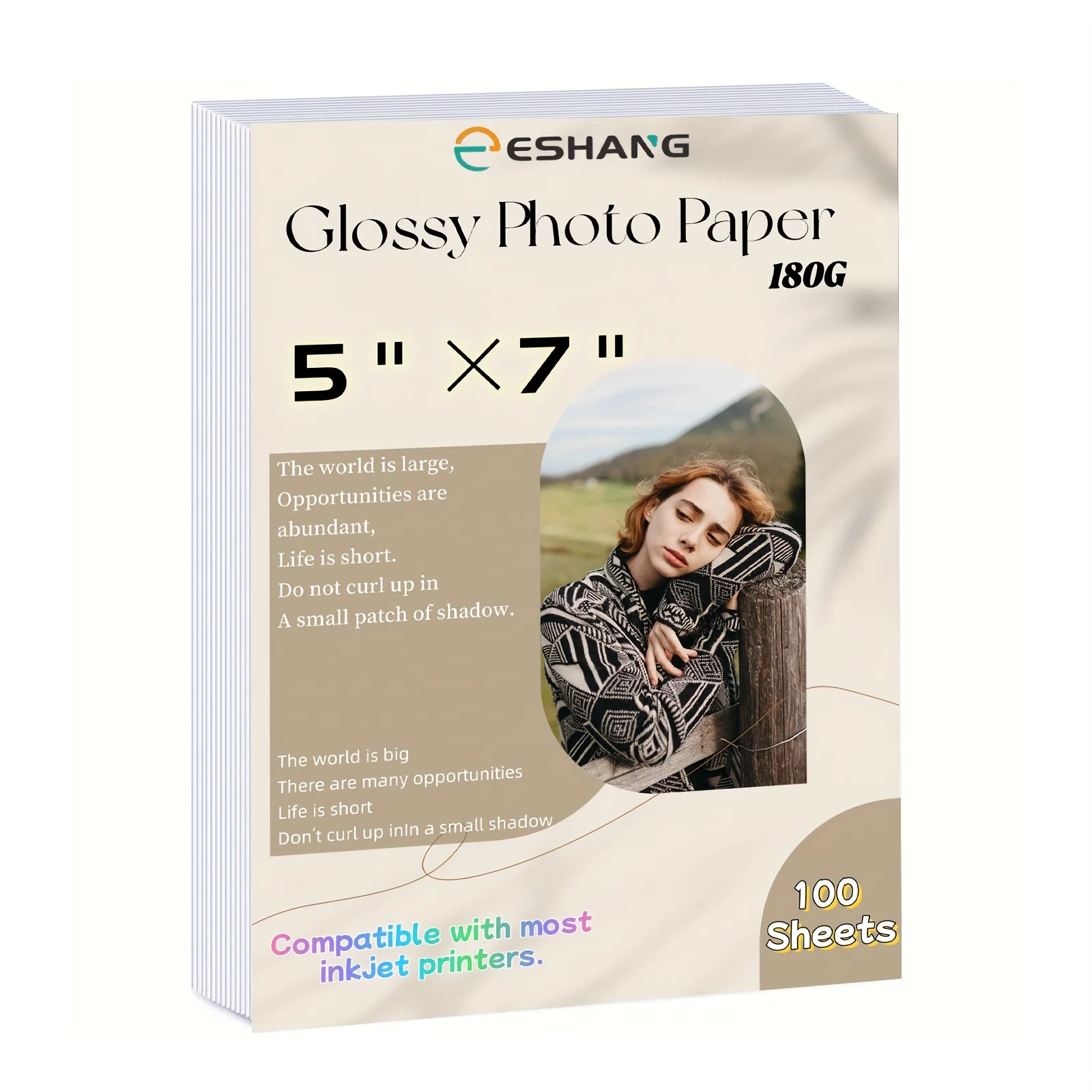 ESHANG 180G/200G Photo Paper 5×7 inch Size Glossy Photo Paper Paper for Inkjet Printer 100 Sheets