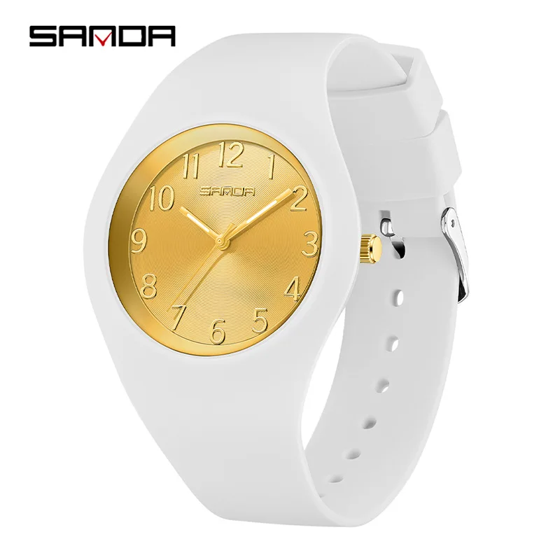 SANDA 6186 Simple Luxury Student Quartz Watch Clock Gift Outdoor Light Silicone Strap Wristwatch for Boy and Girl