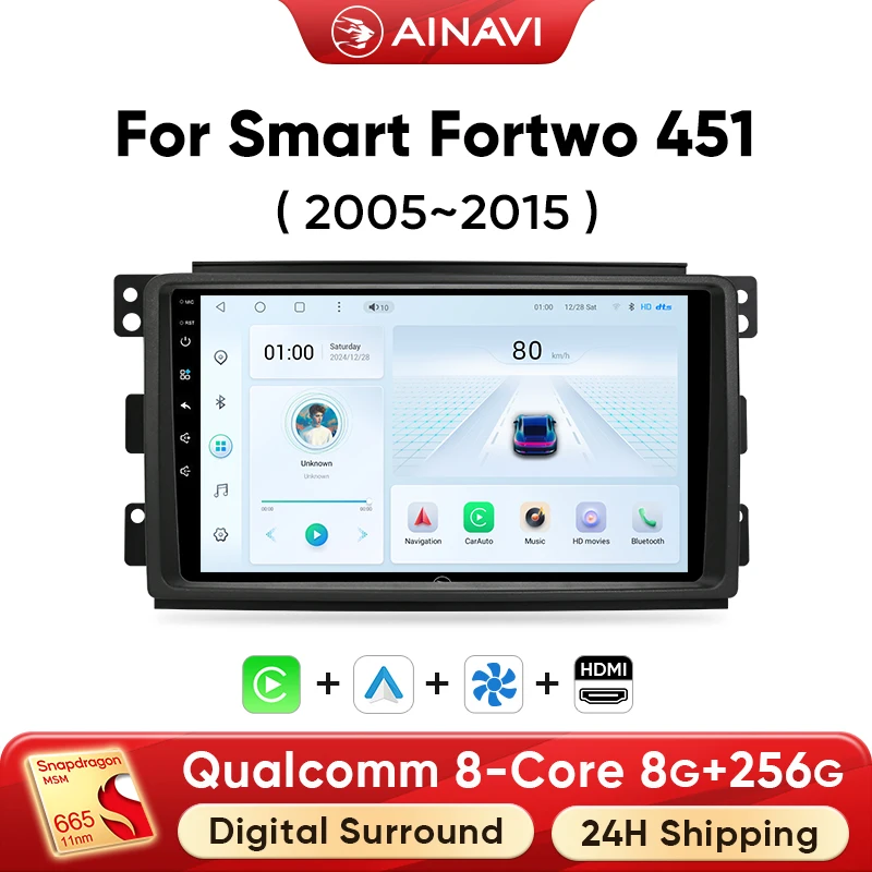 

Ainavi Car Radio For Mercedes Benz Smart Fortwo 451 2005 - 2015 Android 13 Wireless Carplay Android Auto Multimedia HDMI 2 DIN