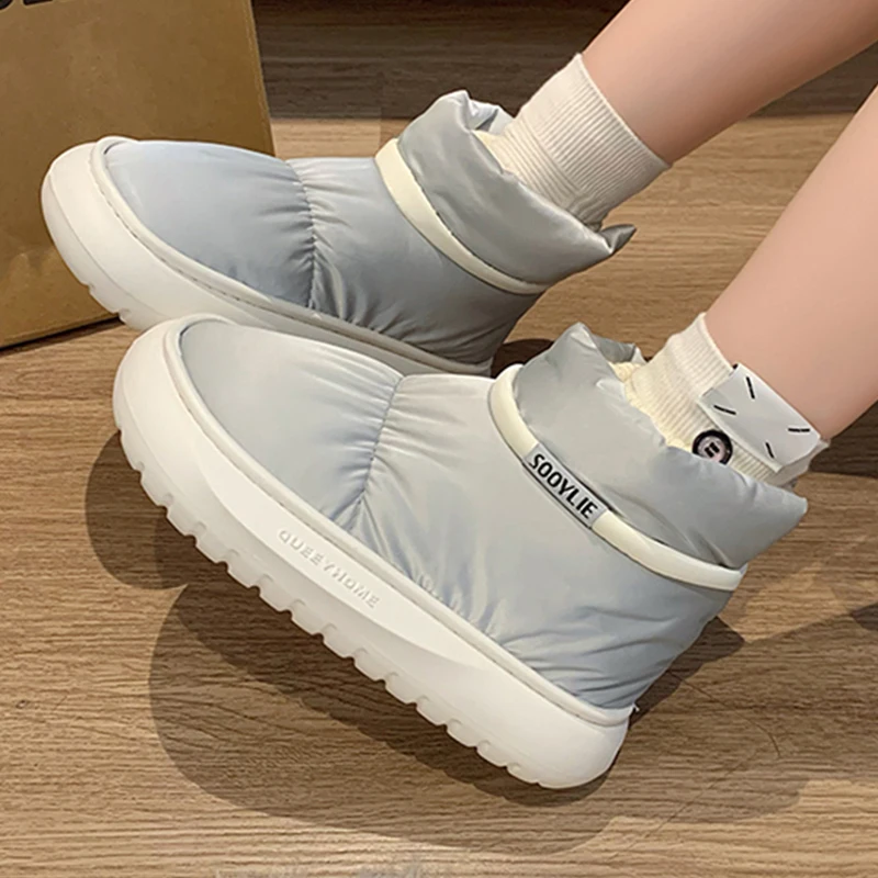 Women\'s Waterproof Down Cotton Padded Shoes Warm Plush Thick Bottom Snow Boots Women 2023 Platform Non-Slip Winter Ankle Boots