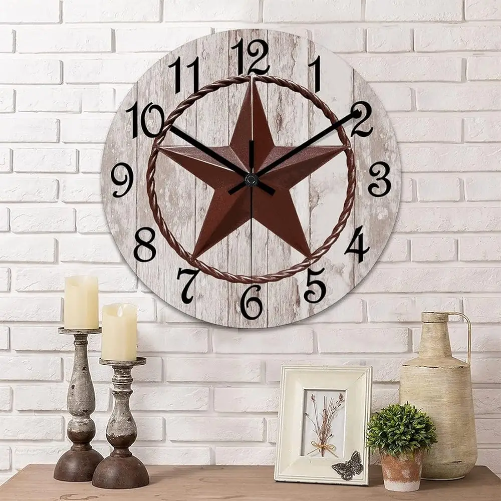 

Antique Wall Clo Western Texas Star Antique Wood Clo Non-Ticking Silent Battery Operated With Large Numbers Modern Analog Clo