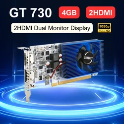 SONGREY GT730 4GB DDR3 2HDMI Graphics Card 2 Monitor Display  PCI-E2.0 16X ,Computer GPU, Low Profile GPU, 2Year Warranty