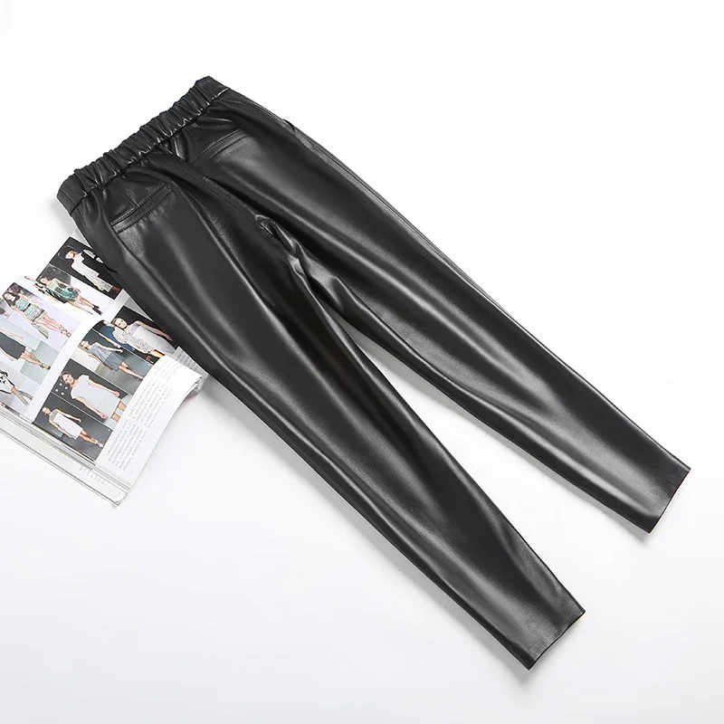 Tajiyane Sheepskin Genuine Leather Pants Women Harem Pants Spring Elastic Waist  Nine-point Pants Casual Women Trousers FCY098