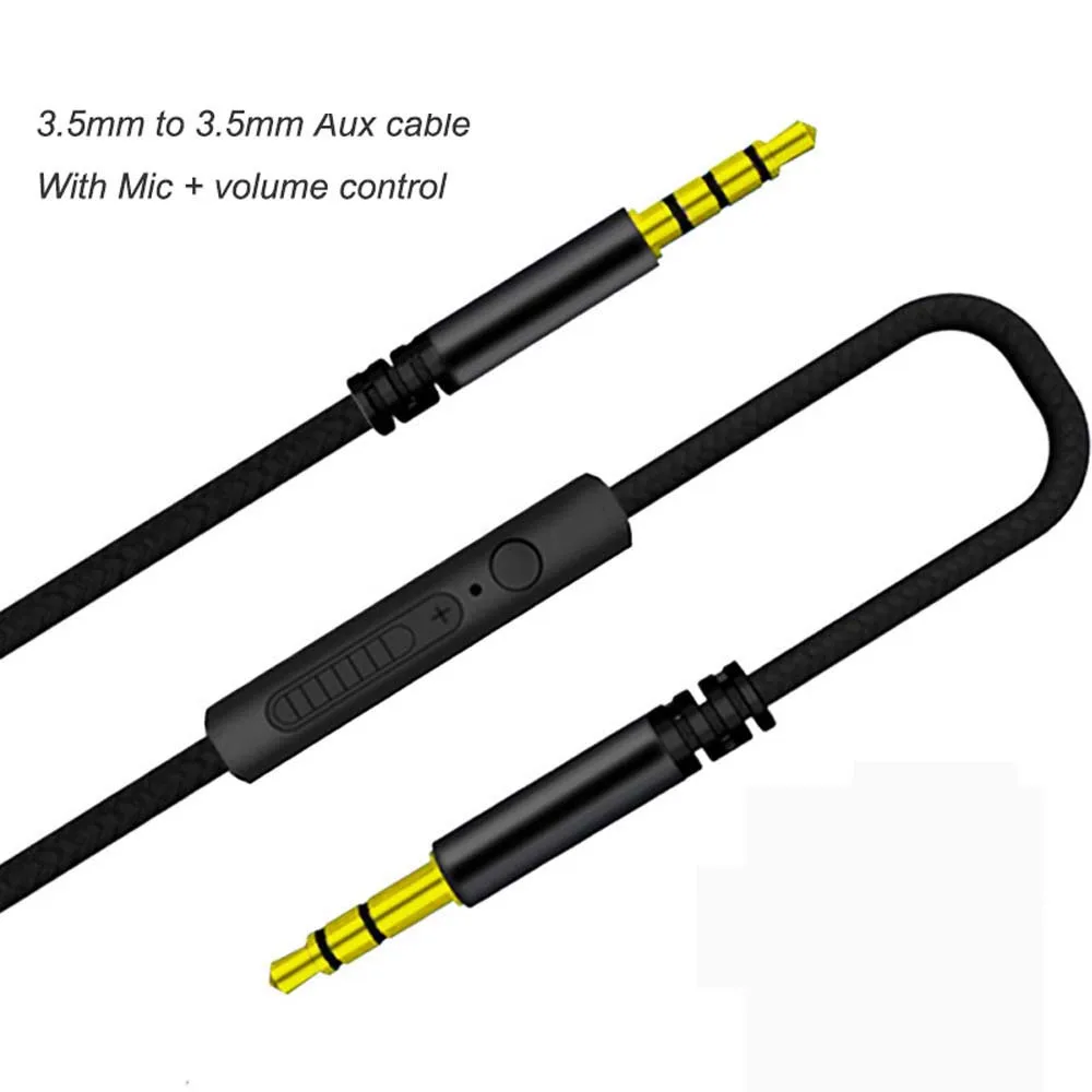 Cable de control de volumen, línea de altavoz, Cable de auriculares con micrófono, Cable de Audio trenzado de nailon, Cable auxiliar, Cable auxiliar para coche