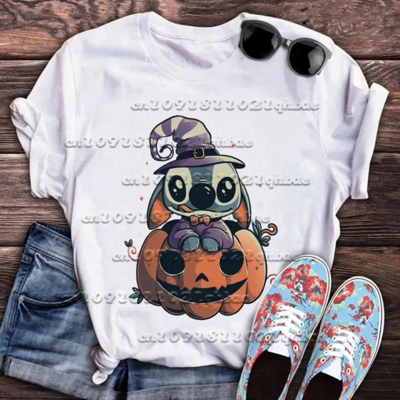 

Новинка 2025 года, милая мультяшная футболка с 3D принтом на Хэллоуин, женская свободная быстросохнущая футболка с круглым вырезом