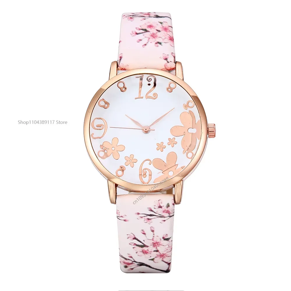 Relojes de mujer con flores coloridas, relojes de pulsera de cuarzo con cinturón estampado para niñas y mujeres, relojes informales de regalo, relojes femeninos