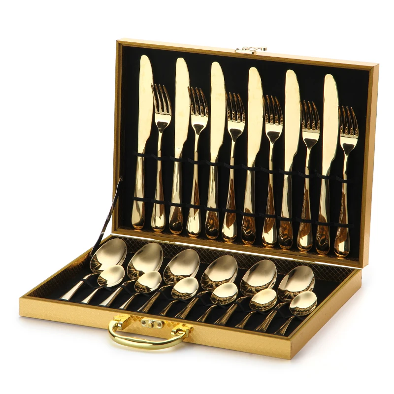 16/24Pcs Golden Cutlery Dishes Dinnerware Table Sets Tableware Stainless Steel Gold Flatware Fork Spoon Knife Set