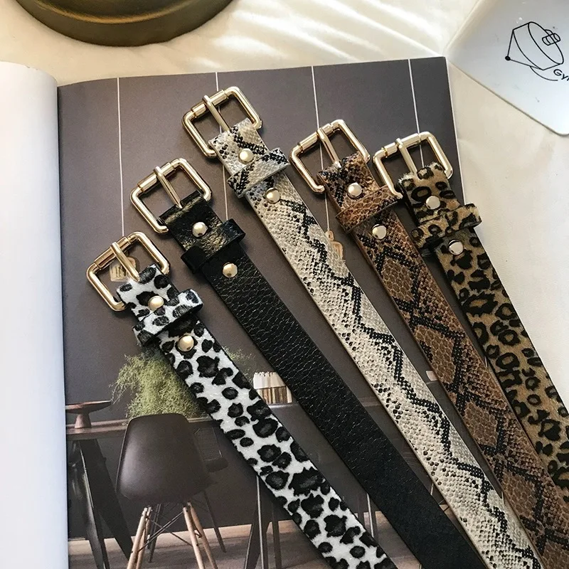 Leopard Square Buckle Snake Pattern Belt Cienki pasek Modny i prosty, wszechstronny styl Jeans Decoration Instagram Belt for Wo