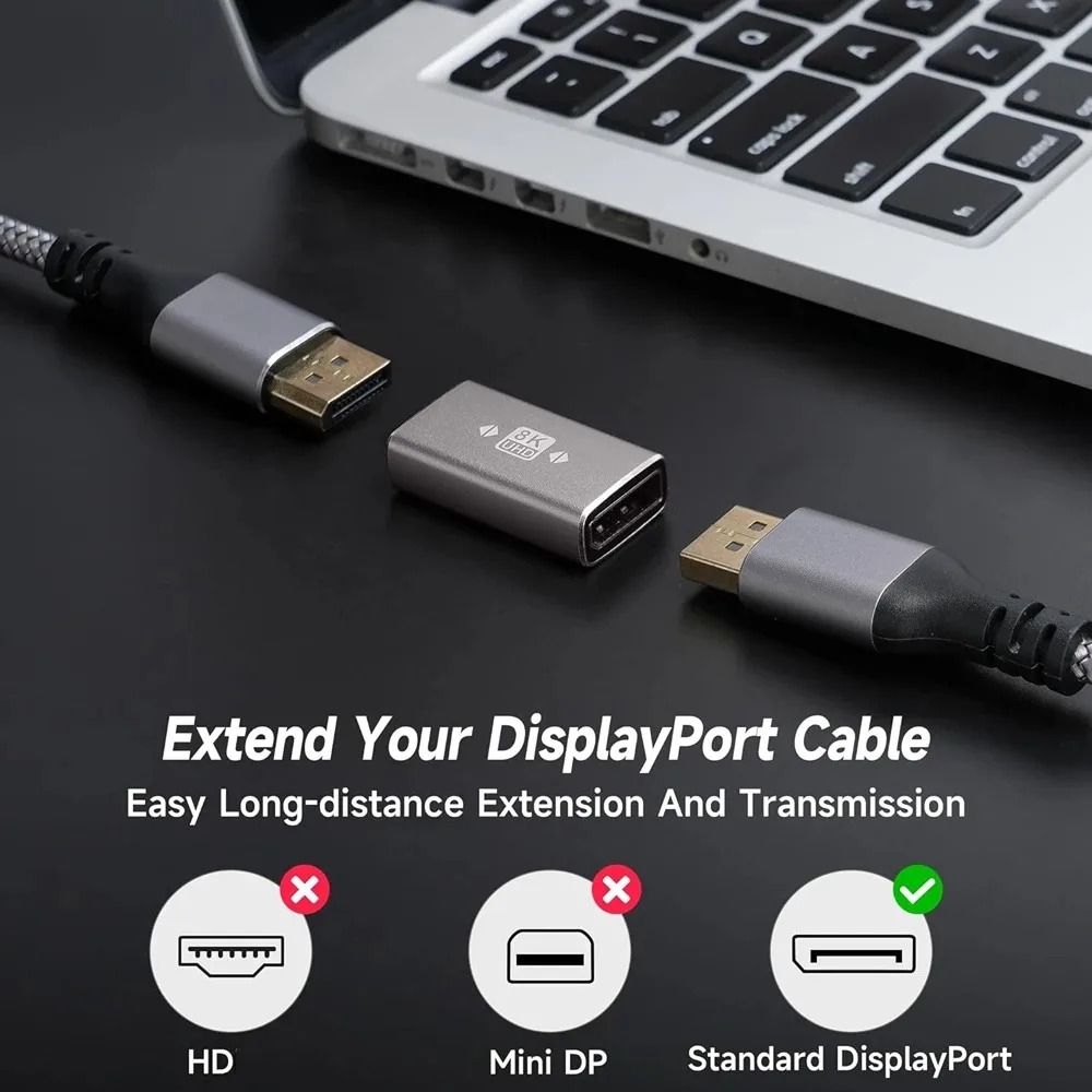 

DisplayPort1.4 8K@60Hz 4K@144Hz Adapter DP Male Female Gold-Plated Connector Plug DP Cable Extender for Computer Monitor Display