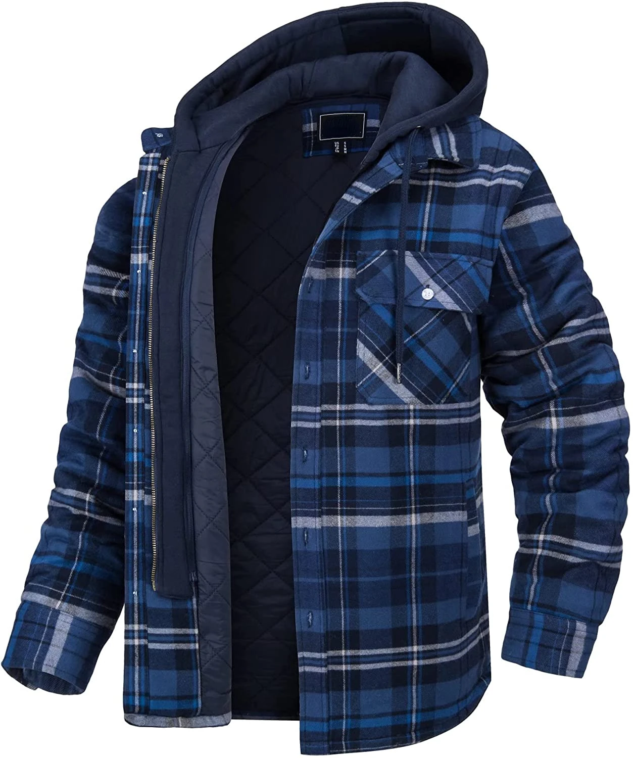 

Hood Plaid Quilted Lined 2022 Thick Hoodie Outwear Men Fleece Shirts Men's Flannel Shirt Warm Jacket with Removable Winter Coats