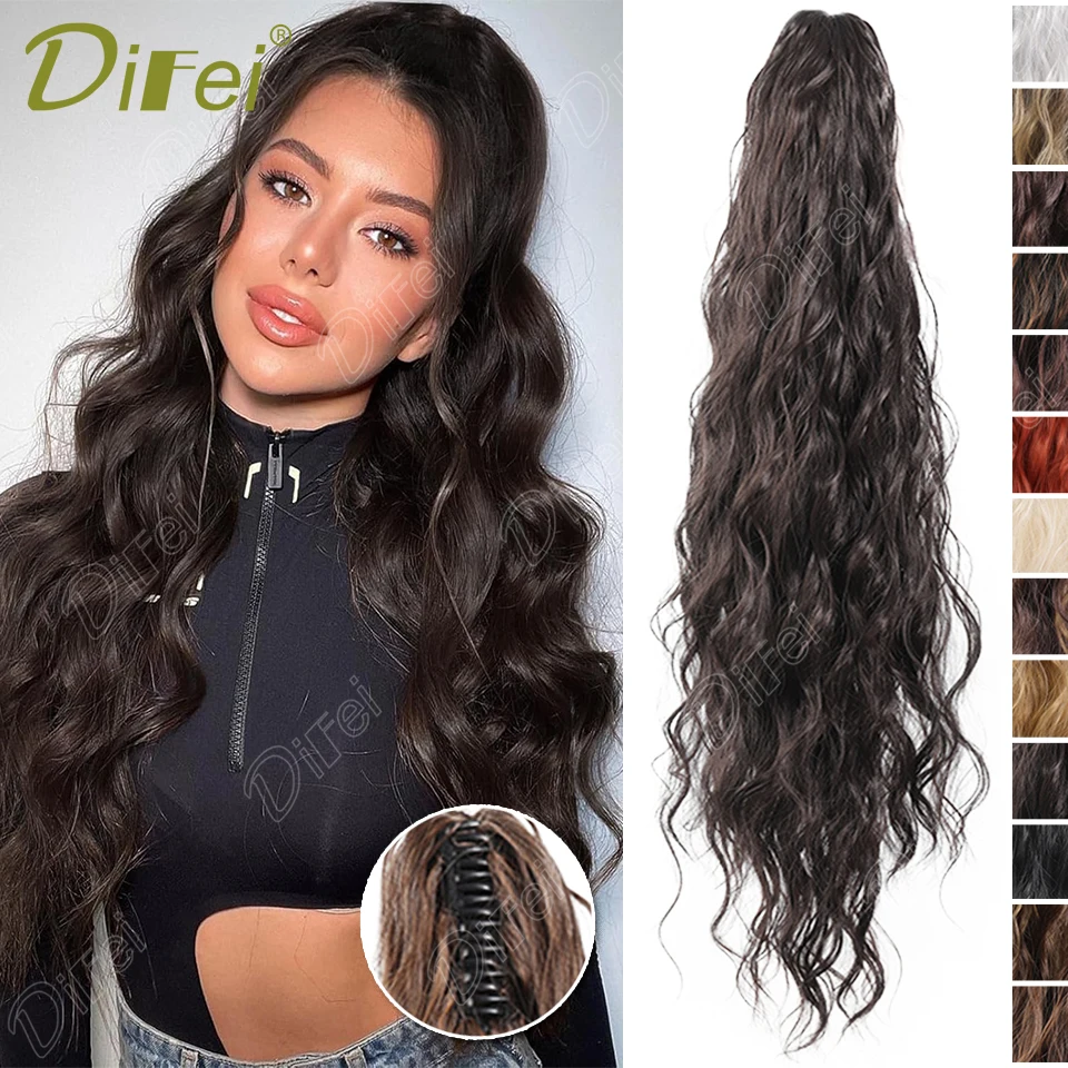 

DIFEI Claw Clip Ponytail Synthetic Wig Female Fluffy Ponytail Long Wavy Ponytail Heat-resistant Synthetic Fiber Ponytail Wig