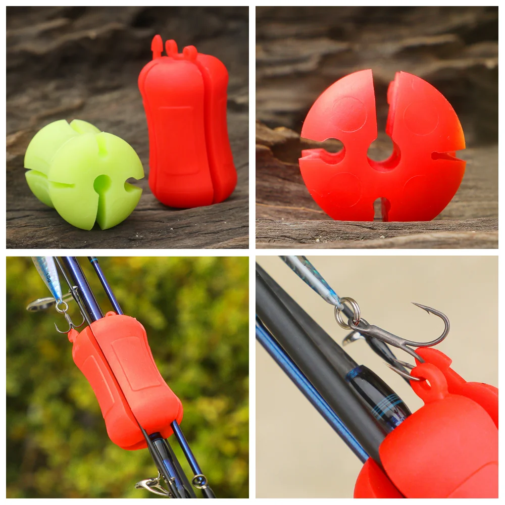 1 Piece Portable Silicone Wear Resistant Fishing Rod Fixed Ball for Various Sizes Fishing Pole Clip with Red Luminous Optional