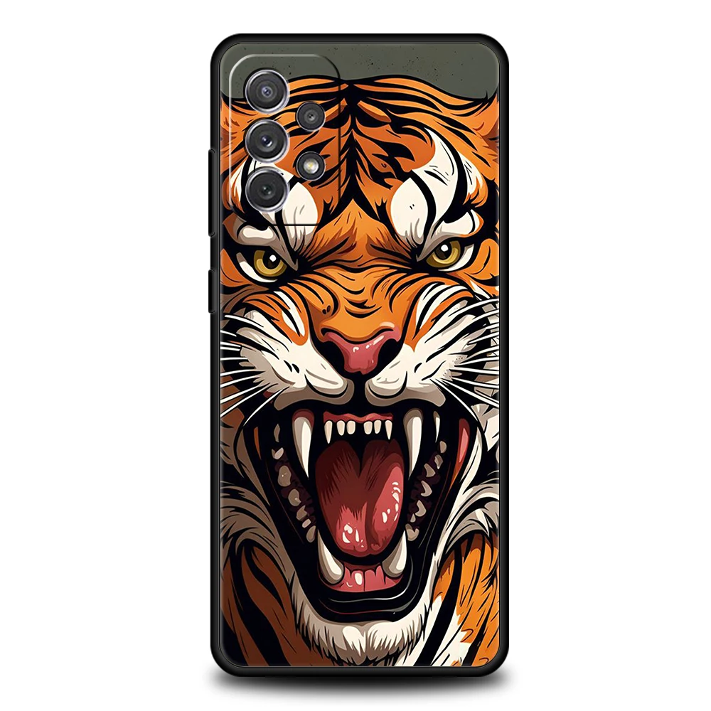 Coque de téléphone dessin animé tigre pour Samsung Galaxy, coque souple, sacs, A15, A14, A25, A54, A34, A51, A71, A72, A73, A32, A52, A52S, A11, A21S, A31, A41, 5G