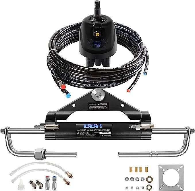 BBH New Marine Boat 200HP Hydraulic Outboard Steering System Kit with Steering Wheel,Hydraulic Cylinder, Helm Pump and Tubing