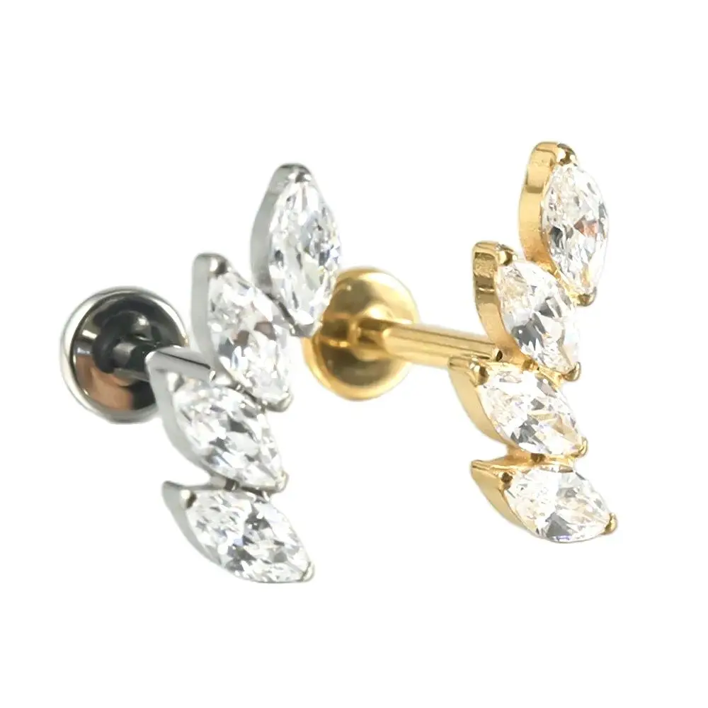 1PC Crown F136 Solid Titanium Cartilage Earrings Stud 16G Internally Threaded Zircon Flower Helix Ear Tragus Piercing Jewelry