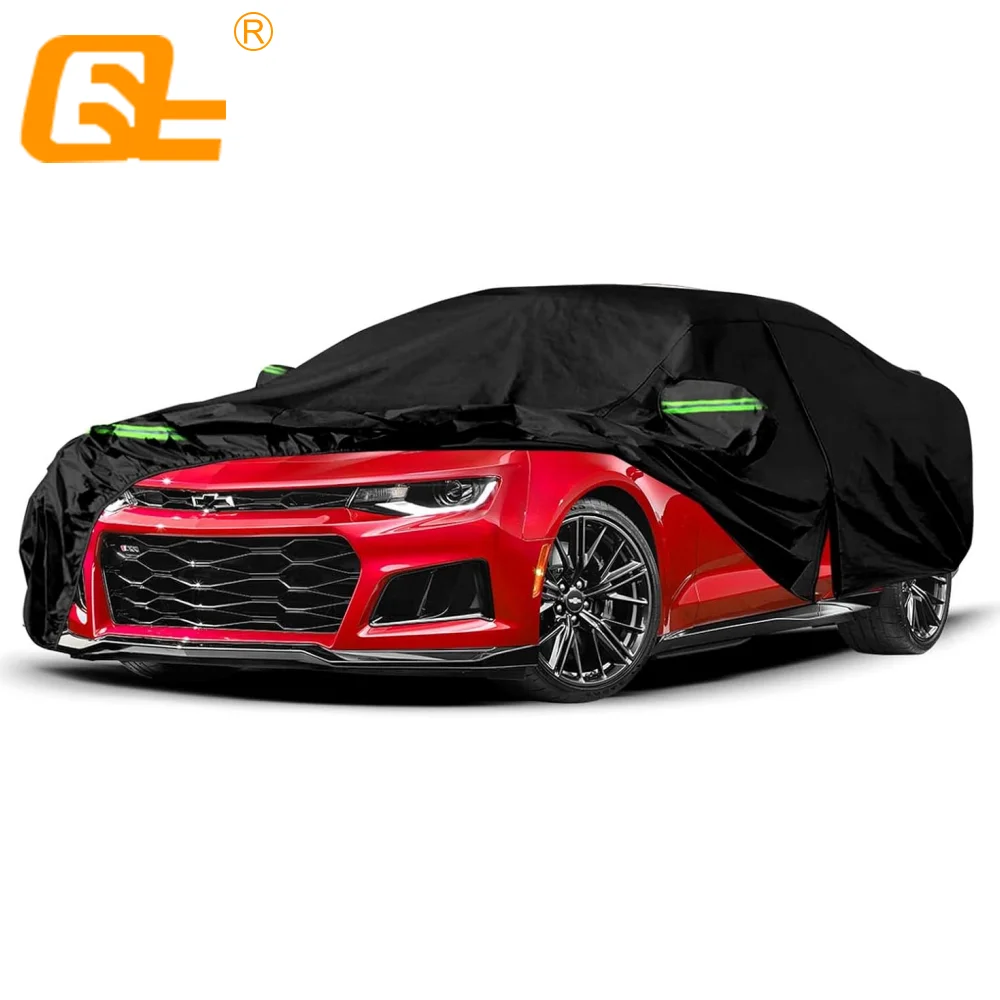 Waterproof Car Cover Fit 2010-2024 Chevy Camaro with Zipper Door & Windproof Bands  for Snow Rain Dust Hail Protection