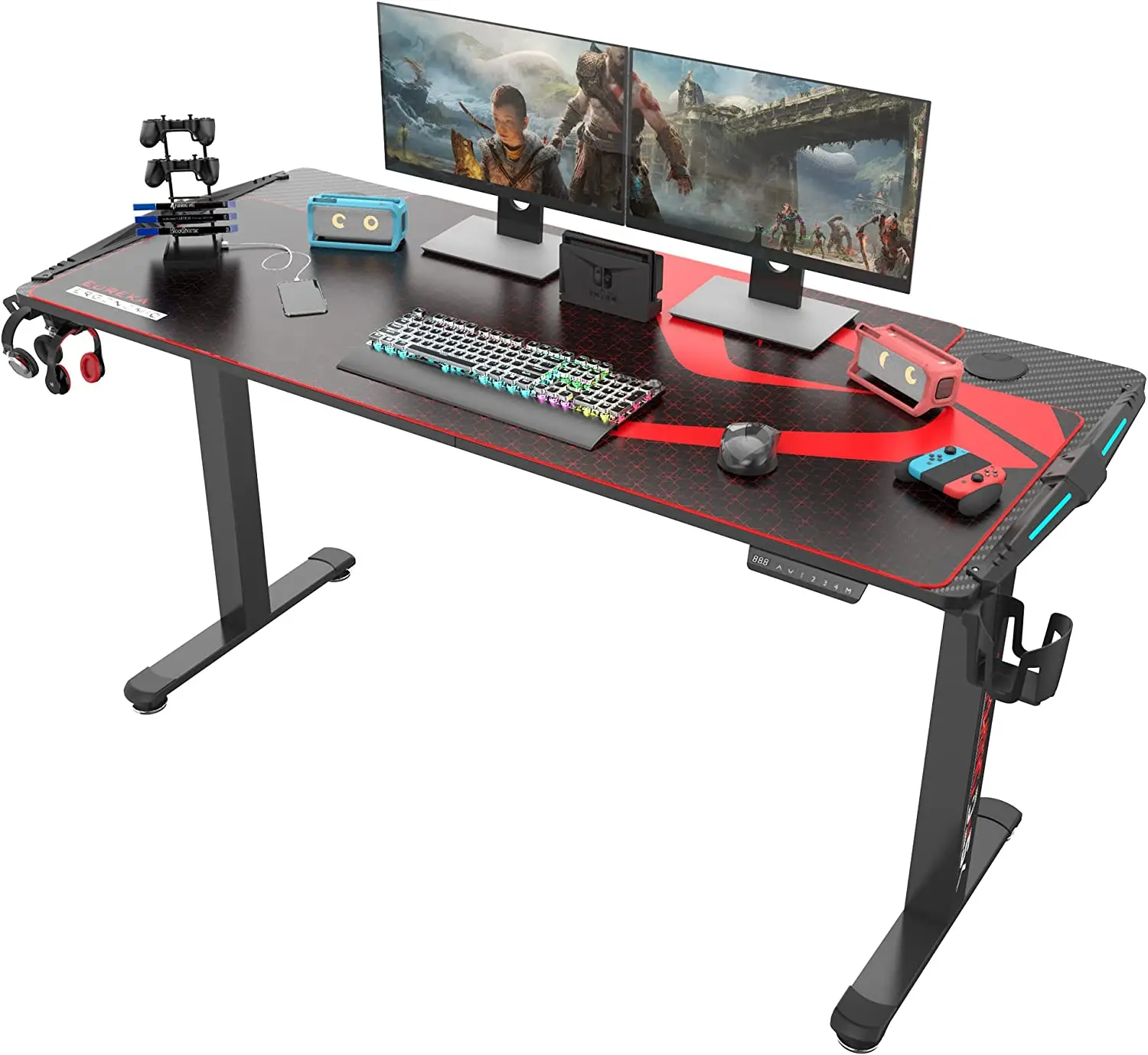 

Best Sit Stand Lift Desk With Metal Frame Dual Motor Ergonomic Lifting Gaming Computer Desk Stand With RGB LED Lights