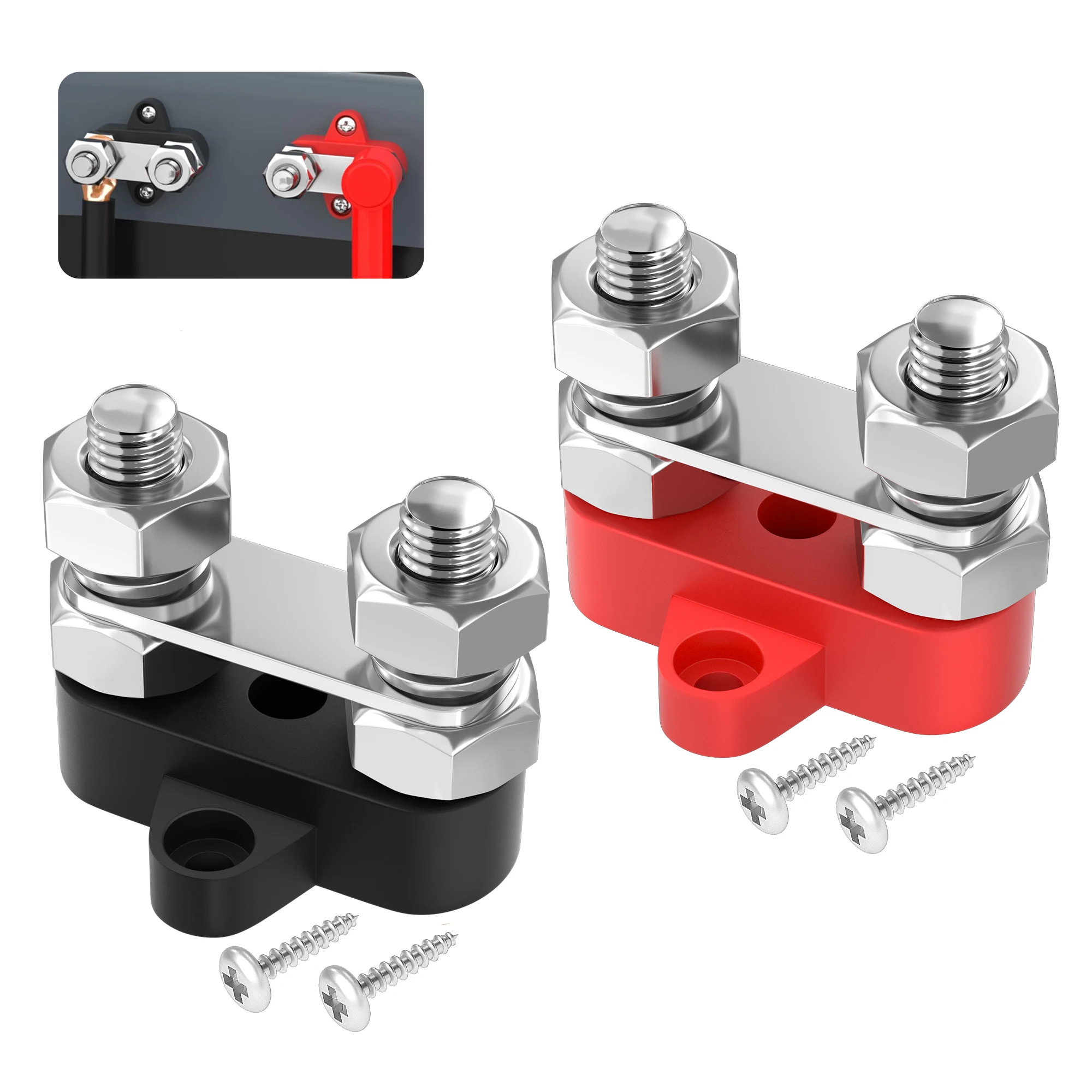 Bus Bar 12V 250A Power Distribution Block Dual M8 M10 Studs Marine Battery Bus Bar Junction Block for Auto Car Marine Boat