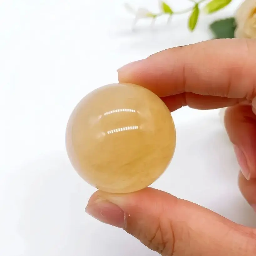 كرة الكالسيت الصفراء الطبيعية شفاء كريستال كوارتز الكرة الأحجار الكريمة الريكي غرفة الديكور سيترين الكالسيت هدية #5