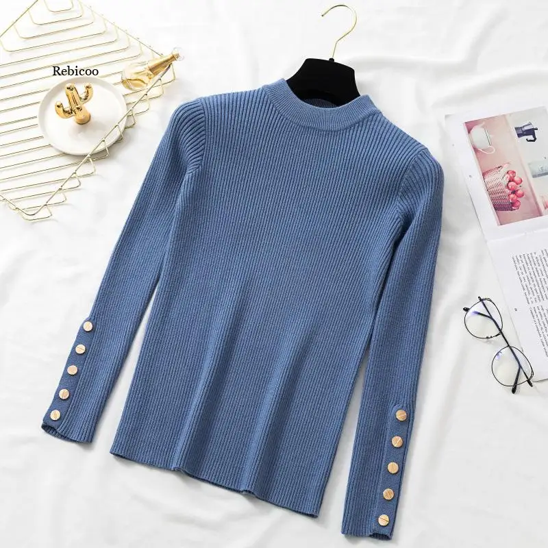 

Korean Sweater Solid Women Knit Pullovers 2022 Autumn Winter Casual Soft Knit Thick Sweaters Top Thin Women Full Pullovers