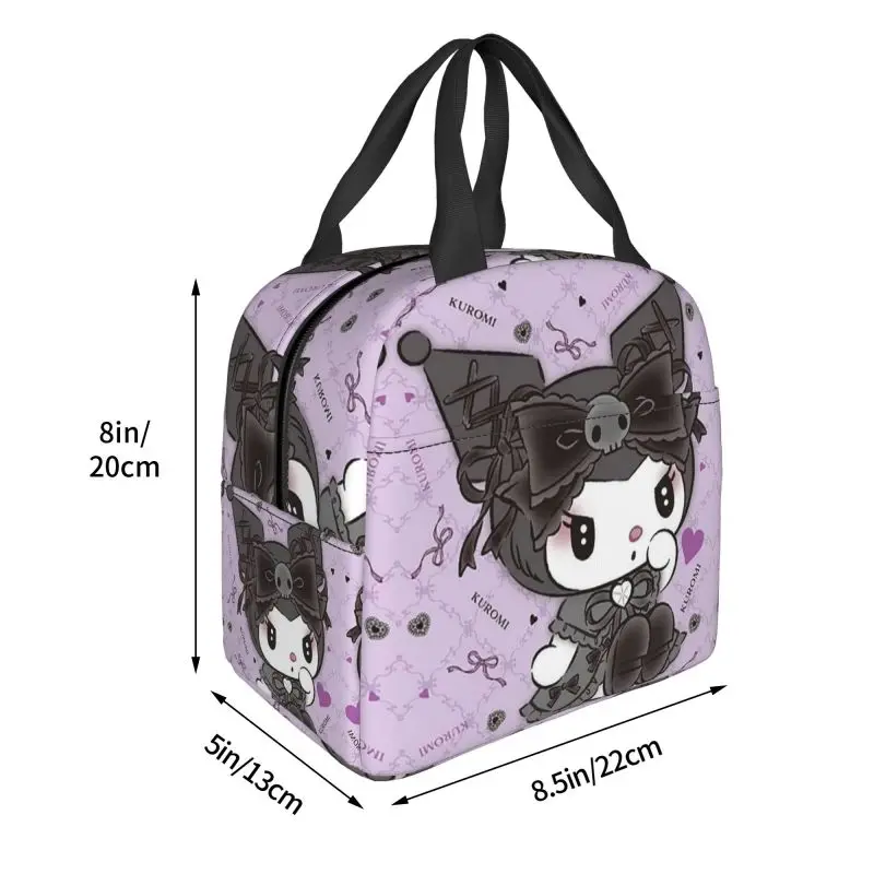 Custom Kuromi Cute Cartoons borse per il pranzo isolate per l\'ufficio scolastico dispositivo di raffreddamento portatile termico Bento Box donna