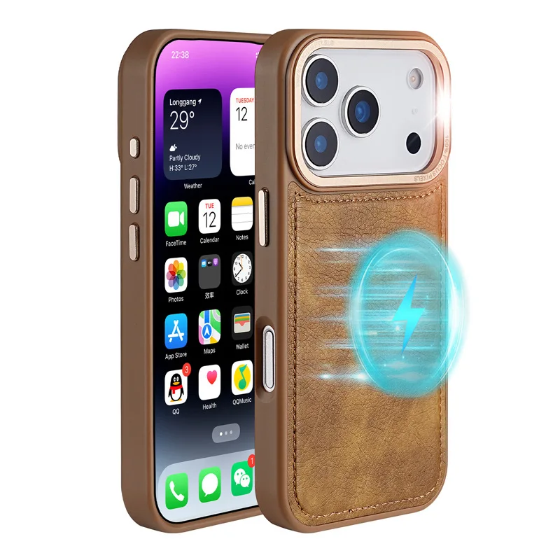

Leather for Magsafe Magnetic Phone Case for IPhone 17Air 16E 16 15 Plus 17 14 13 12 Pro Max Protective Cover