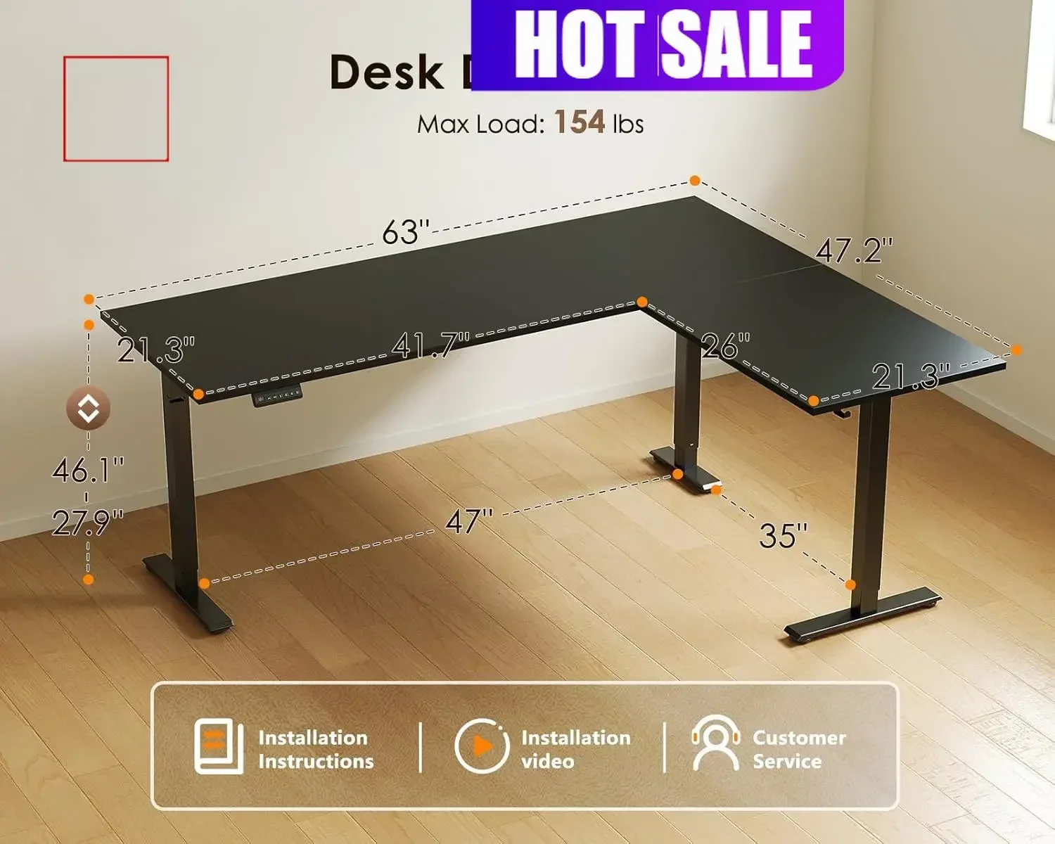 63 Inch Reversible L Shaped Electric Height Adjustable Corner Stand Up Desk Large Ergonomic Lift Computer Table Home Office Work