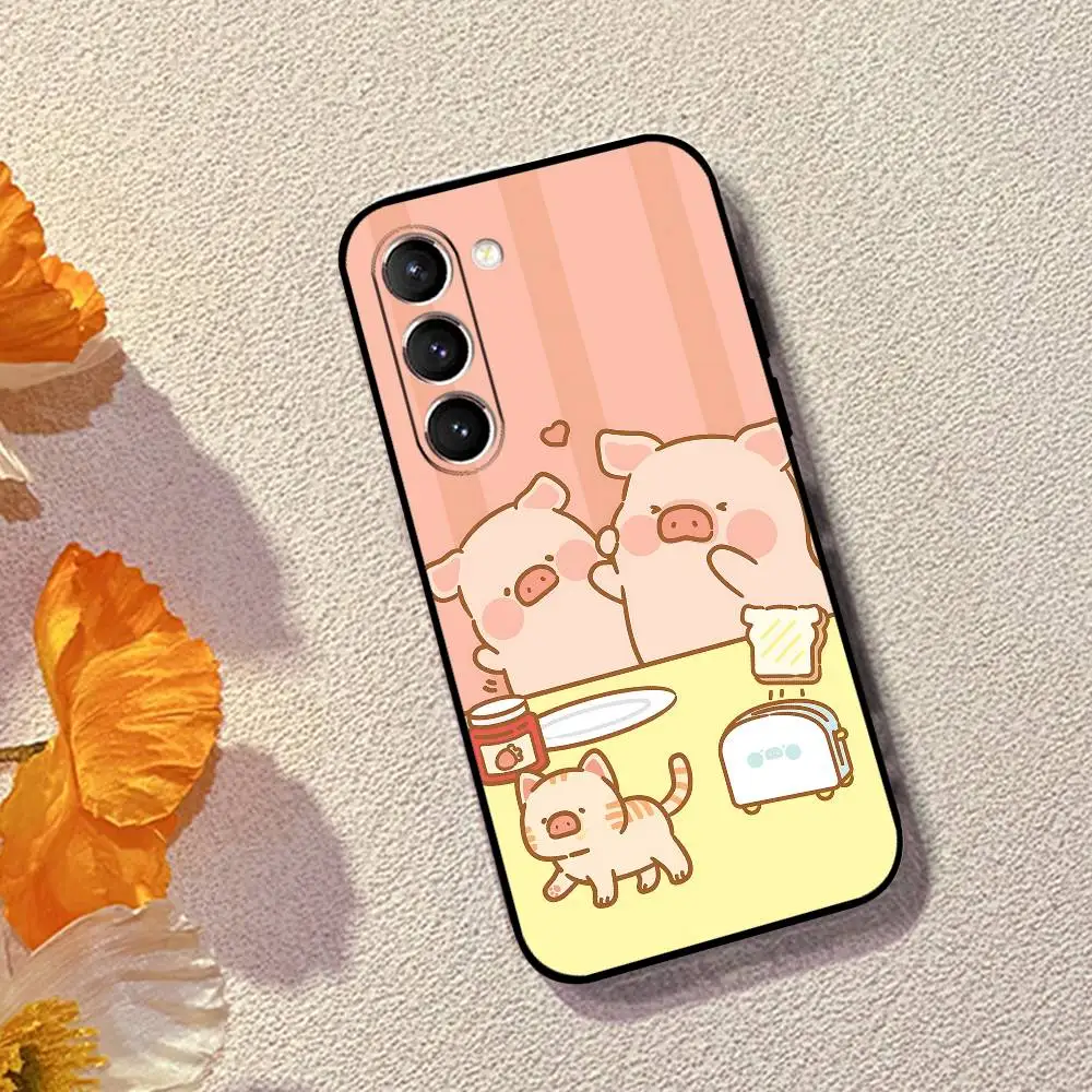 حافظة هاتف كارتون V-LuLuT Pig حافظة سوداء رفيعة للغاية مضادة للصدمات لهاتف سامسونج S24/S25/S22/S30/Note20/Lite/Ultra/5G/Plus/FE