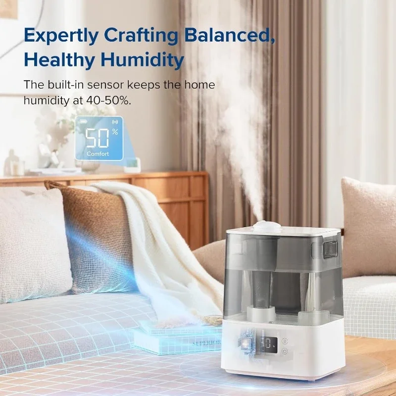 Smart Humidifiers for Bedroom Large Room Home,(6L)   Control, Rapid Humidification & Auto Mode-Quiet Sleep Mode, Gray