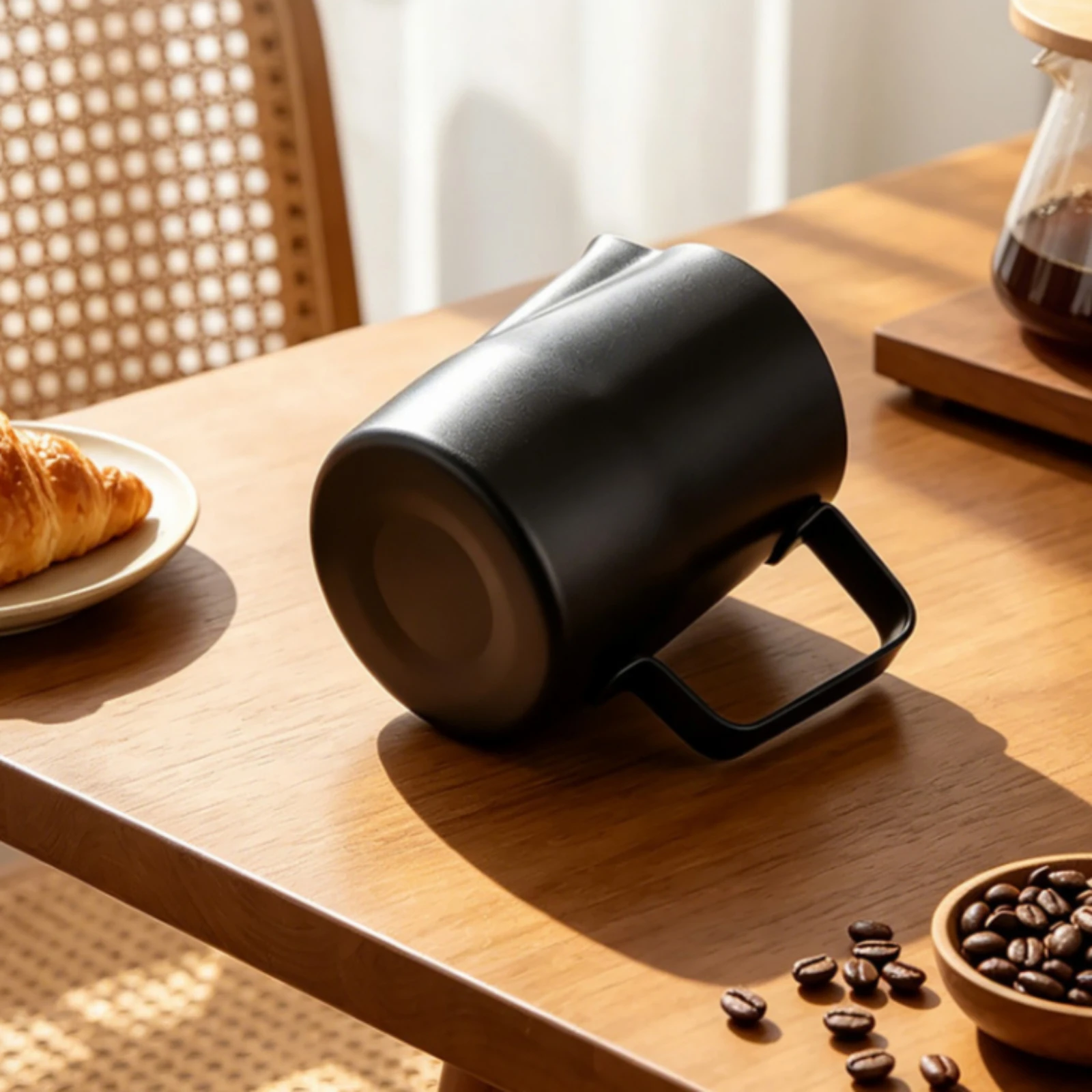 Milk Frothing Pitcher Brushed Metal Frothing Pitcher with Handle Lightweight Food Grade for Home Baristas, Kitchen view 2