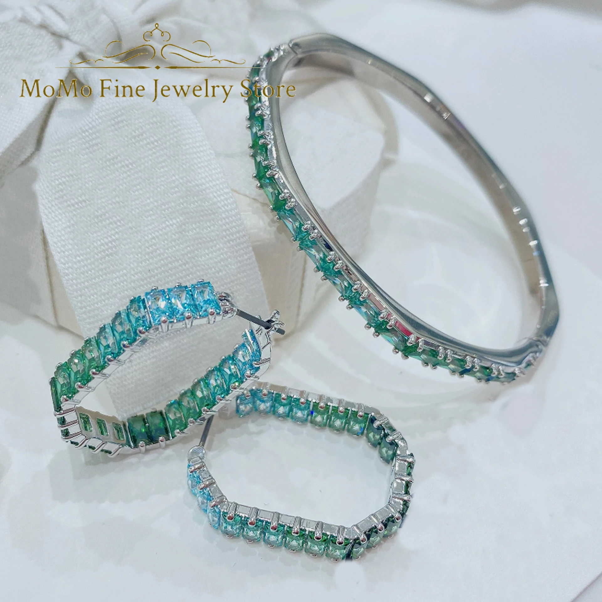 

2025 New Trend Fine Jewelry Sets Charming Blue Black Crystal Fashion Original Necklace Bracelet Earrings for Women Romantic Gift