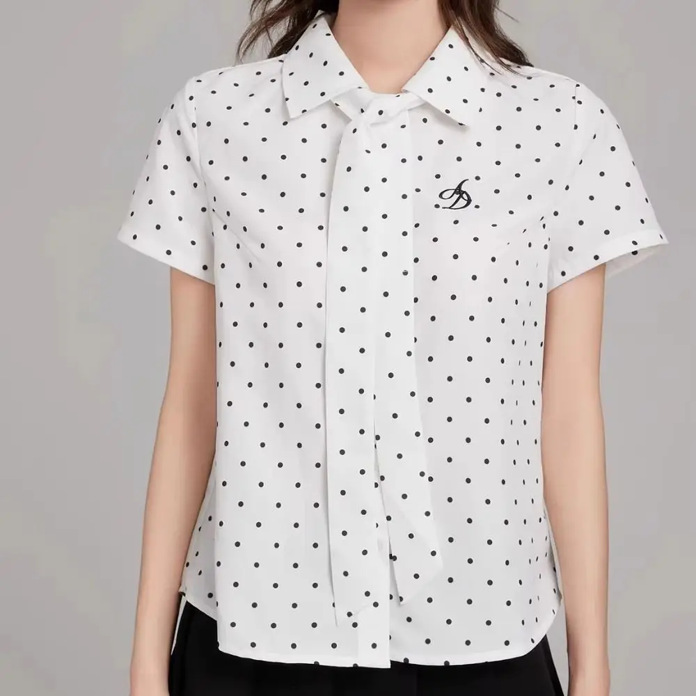 

Temperament Short Polka Dot Shirt Korean Style Ruffle Women Polka Dot Blouse Streetwear Stripes Long Sleeve Tops Girls Gift