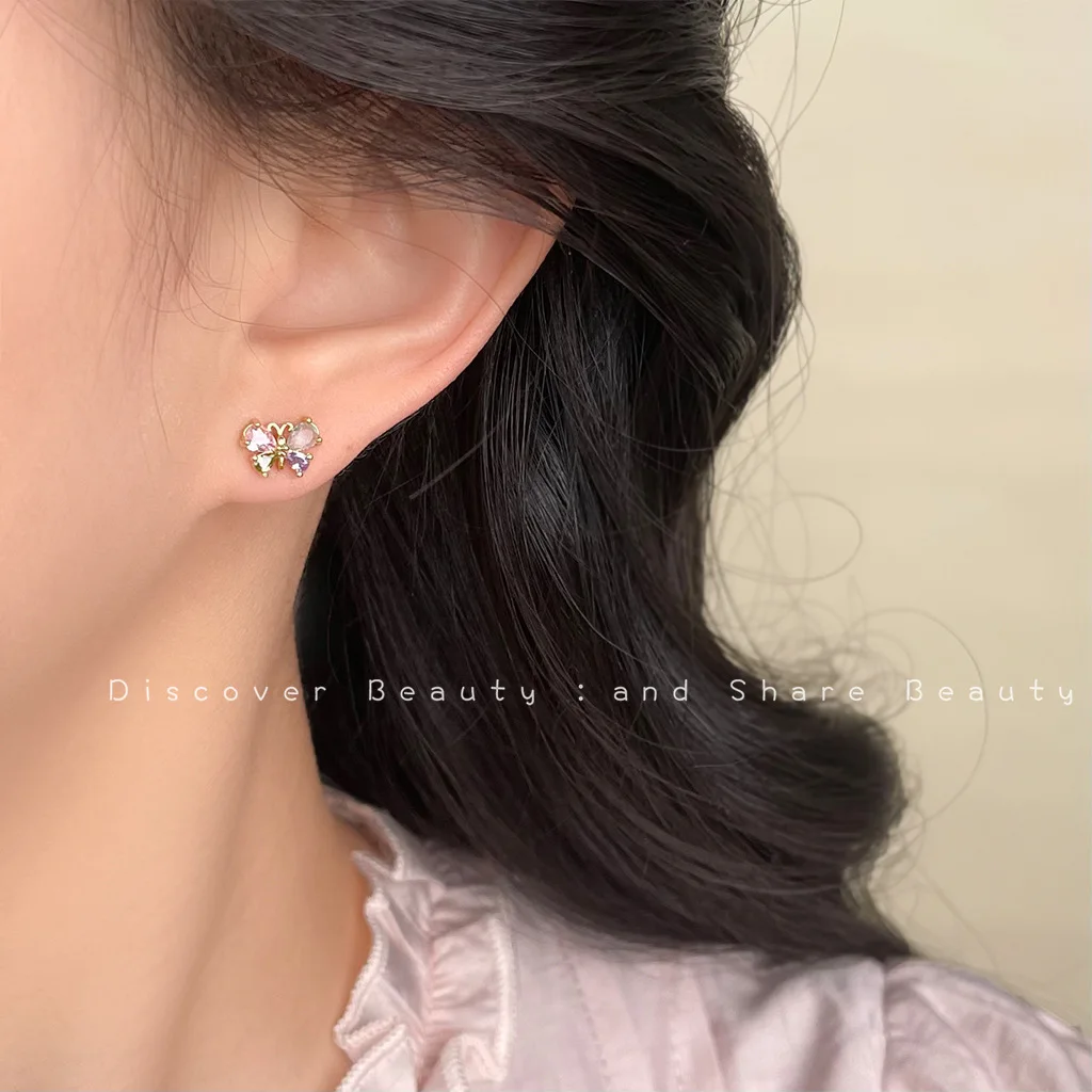 DIY accessories Fresh and sweet color zircon flower stud earrings Korean fashion earrings women's light luxury high-end versatil