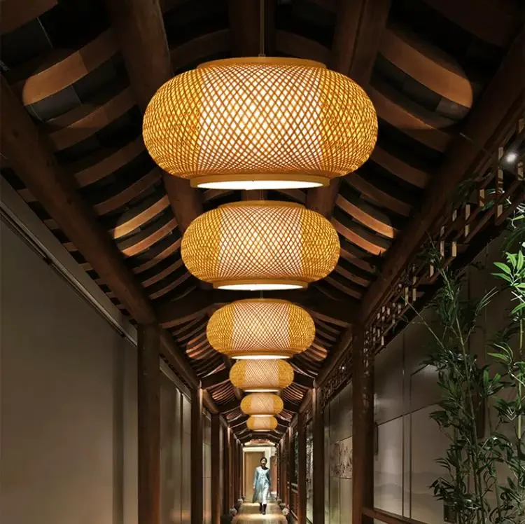 Imagem -04 - Diâmetro 40 50 60cm Rattan Luzes de Teto Pingente Sombra Restaurante Lâmpada do Teto Sombra Casa Arte Decorativa Lustre Abajur