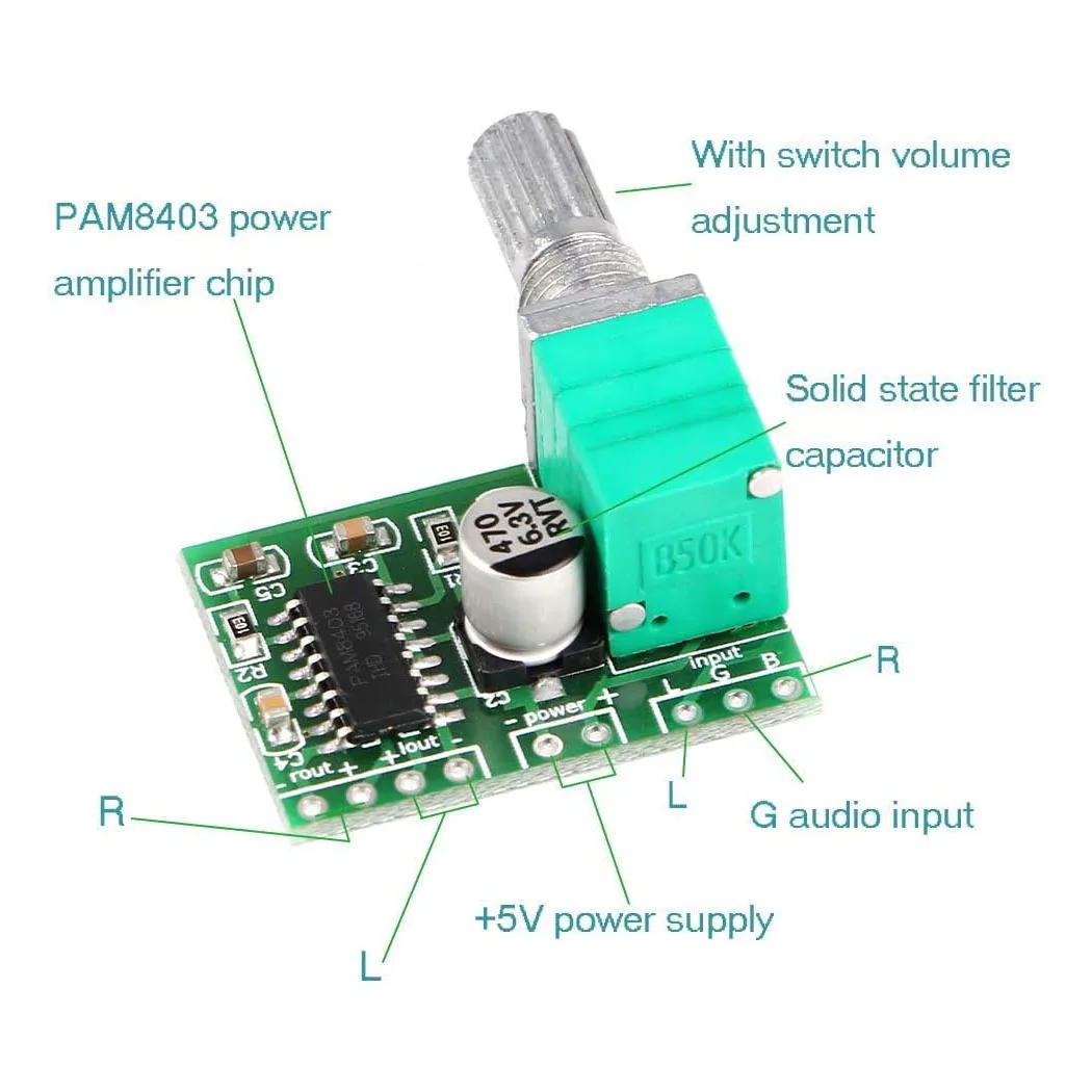 Mini 3W + 3W DC 5V Amplificatore audio Pratico modulo amplificatore di potenza digitale Scheda amplificatori stereo PAM8403 a doppio canale con potenziometro
